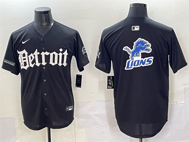 Men's Black Detroit Lions Team Big Logo 'Motor Gothic Edition' Vapor Premier Limited Stitched Jersey